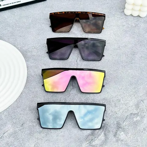 4-Pack Punk Style Oversized Shield Sunglasses | European & American Large Frame Design with Polarized Lenses - Tortoiseshell, Black, Pink Mirror & Silver Mirror Options, Perfect for Riding, Driving, Golf, Festivals & Bold Fashion Statements, Men's Sunglas