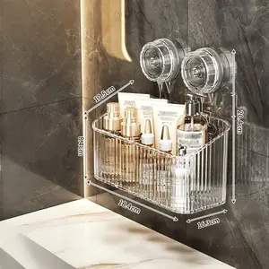 Transparent Suction Cup Bathroom Shelf, No-Drill Wall-Mounted Storage Rack, Acrylic Organizer Basket for Hair Products, Cosmetics, and Toiletries, Bathroom Organizers