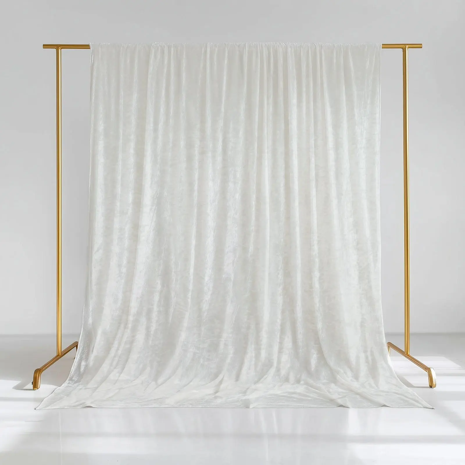 White Crushed Velvet Backdrop Curtain - 5ft x 10ft 1-Sided Event Drape with Rod Pocket, Washable Privacy Panel for Photo Backdrops, Party Decorations, Musical Events, Baby Shower