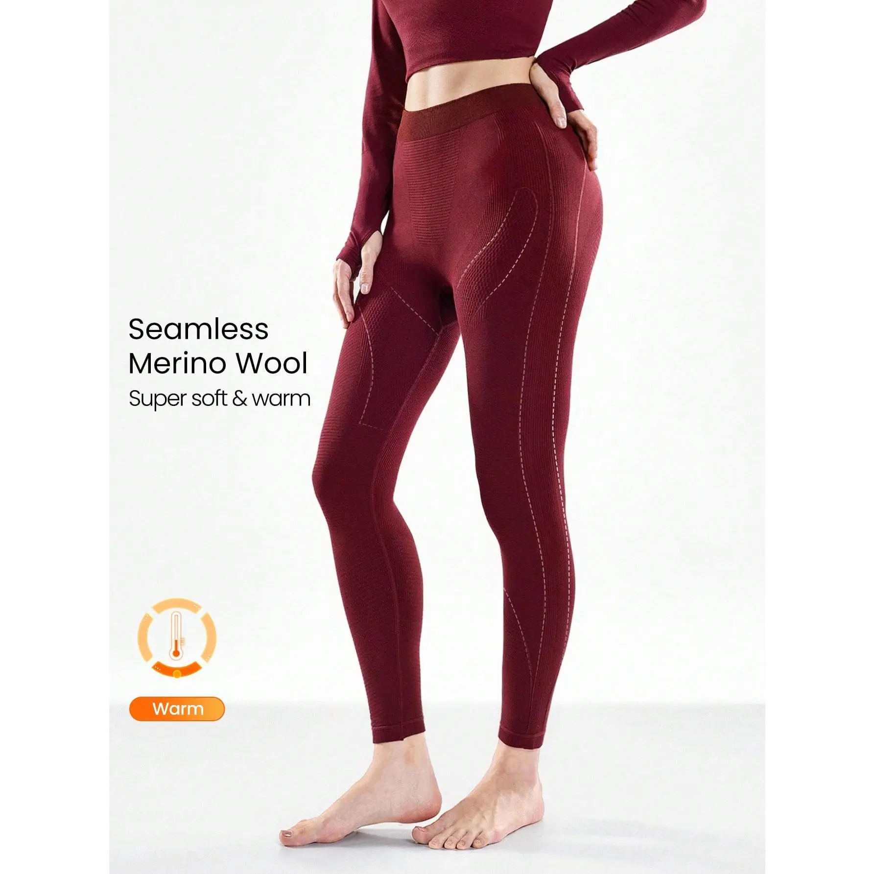 GLOWMODE Seamless Wool Chill Warm Stretchy Thermal Compression Tummy Control Ribbed Leggings Running Training Gym Studio Daily Active Fall Winter