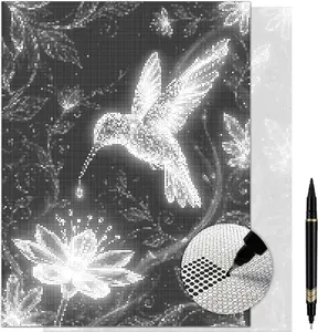 Midnight Gleam Hummingbird Dot Painting Kit for Adults — 13×17 Canvas with Dual-Tip Marker