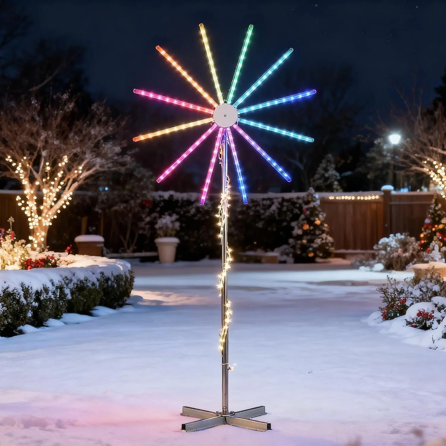 8.3FT Multicolor Firework Light, Color Changing LED Windmill with Gradient Effects & Adjustable Modes, Electronic Holiday Decor for Outdoor Pathway Lawn Yard Christmas Thanksgiving