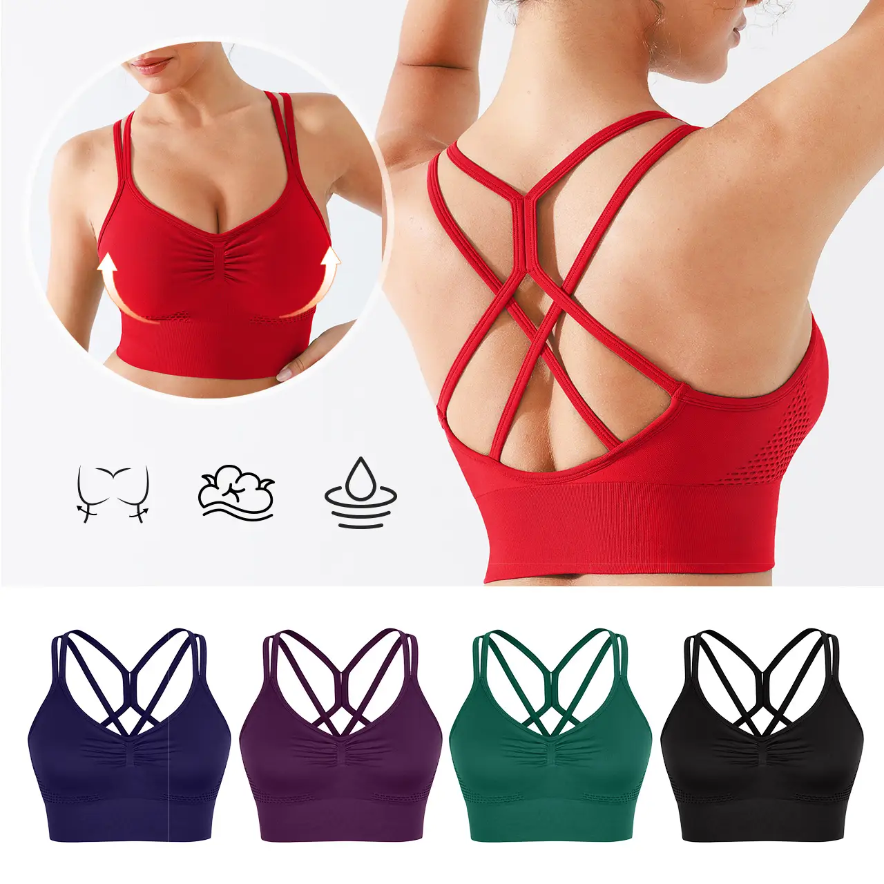 BRXL Women's Sexy Crisscross Back Sports Bra - Seamless V-Neck Wireless High Waist Stretchy Breathable Yoga & Running Bra #Gym#FallFreshness #TikTokSh