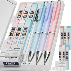 Nicpro 3PCS Cute Mechanical Pencil Set with Case, 0.7 mm Pencils with 6 Tube HB Lead Refill, 3PCS Eraser, 9PCS Eraser Refill for School Supplies Kid Student Writing, Drafting Drawing Sketching