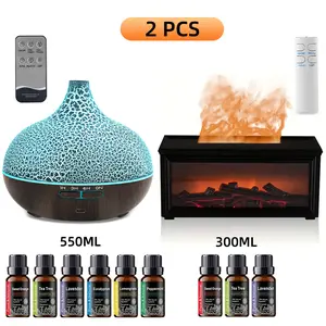 Aroma Diffuser Set, 2 Pack with Remote and Timer, Quiet Essential Oil Diffusers with 7 Color LED Lights for Home, Bedroom, Office, Yoga , Auto Shut-Off humidifier