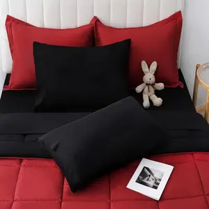 Full Size Comforter Sets, 7 count Full Size Bedding Sets Red/Black, All Season Down Alternative Bedding Comforter Sets with Comforter, Flat Sheet, Fitted Sheet, 2 Pillow Shams & 2 Pillowcases