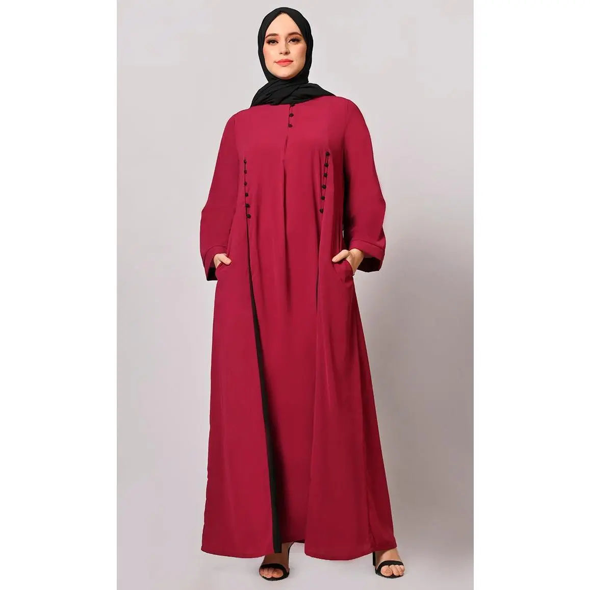 Pleated Perfection: Maroon Abaya with Box Pleats