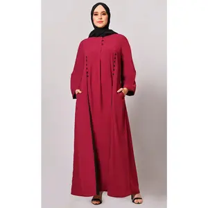 Pleated Perfection: Maroon Abaya with Box Pleats