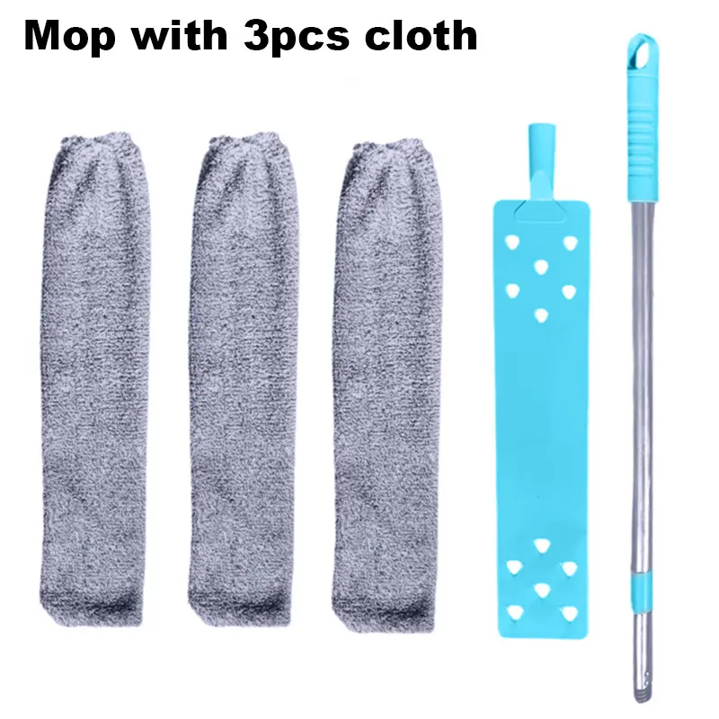 Adjustable Brush Mop with 3pcs Cloth, Upgraded Retractable 156cm Design, Soft Bristles, Ergonomic Handle, Household Duster for Indoor Cleaning (Bedroom, High-Ceiling Areas) Home Care Supplies