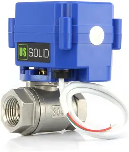 U.S. Solid 1/4" Motorized Ball Valve 110VAC Stainless Steel Full Port 2-Wire Auto Return Normally Open