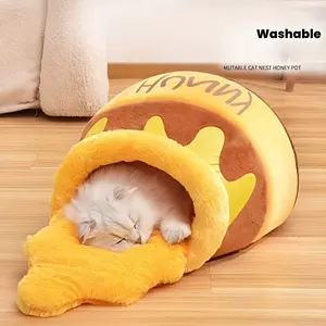 Cute Honey Jar Pet Cat Bed, Shaped Beds, Autumn Winter Warm Soft Comfortable, Detachable Washable, Thick Padding Interior, Pet Supplies