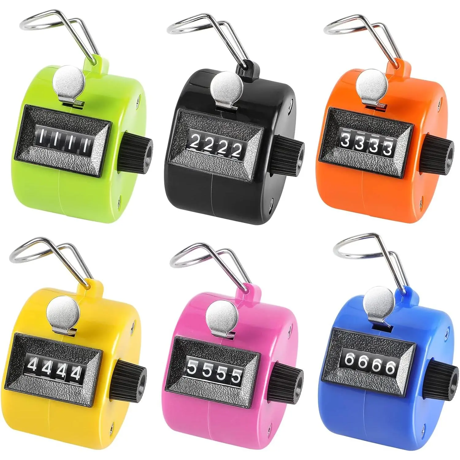 Pack of 6 Colors Handheld Tally Counter, 4-Digit Number Clicker Counter, Hand Mechanical Pitch Counter for Coaching, Knitting, People, Lap, Fishing, Golf,  & Fidget