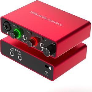 usb audio interface, 24-bit/192khz usb audio interface with 48v phantom power, audio interface for computer recording, podcasting and streaming
