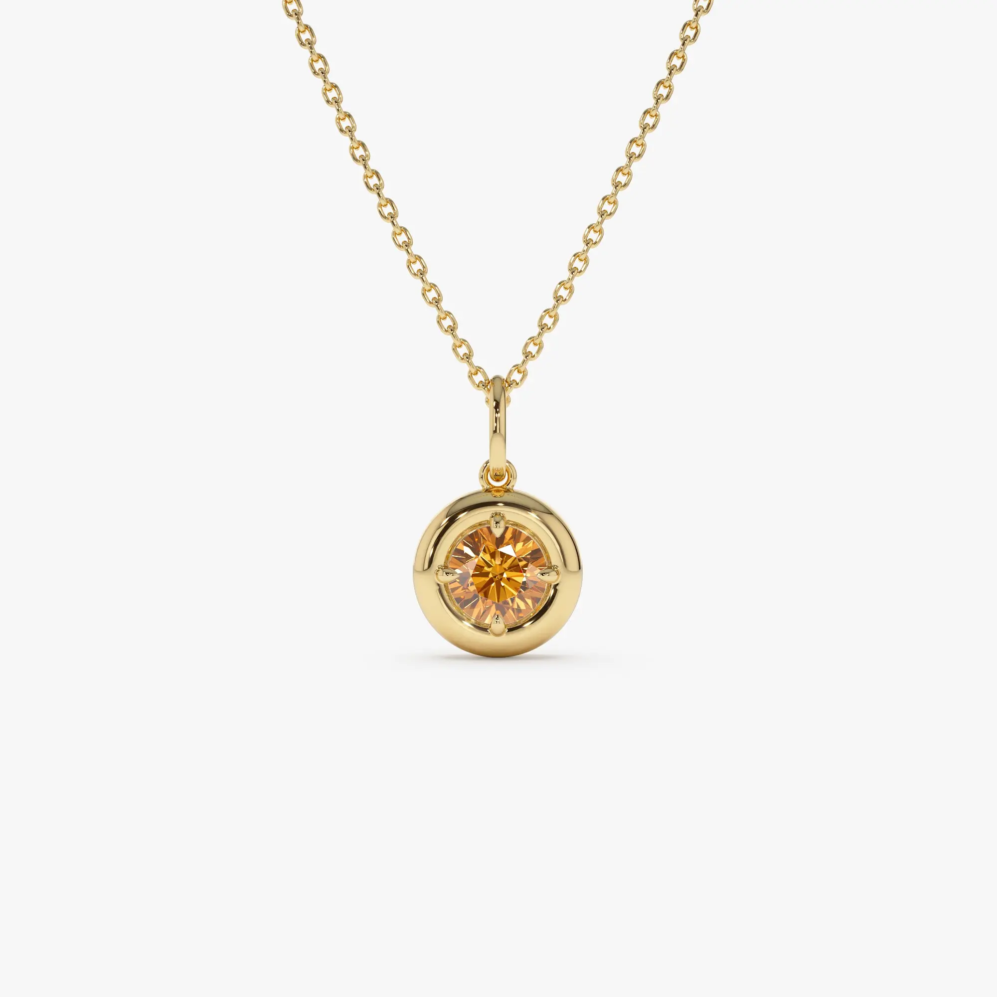14K Prong Setting Round Citrine Charm Necklace