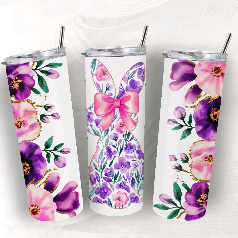 Coquette Easter Bunny 20oz Tumbler - Coquette Bow Girly Design with Floral and Bunny Illustrations - Reusable Bottle for Easter Celebrations - Mug