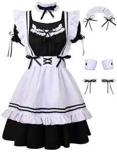 CHENGDEFA Women's Anime Cosplay French Apron Maid Fancy Dress Costume Cute Womenswear Accessories Check
