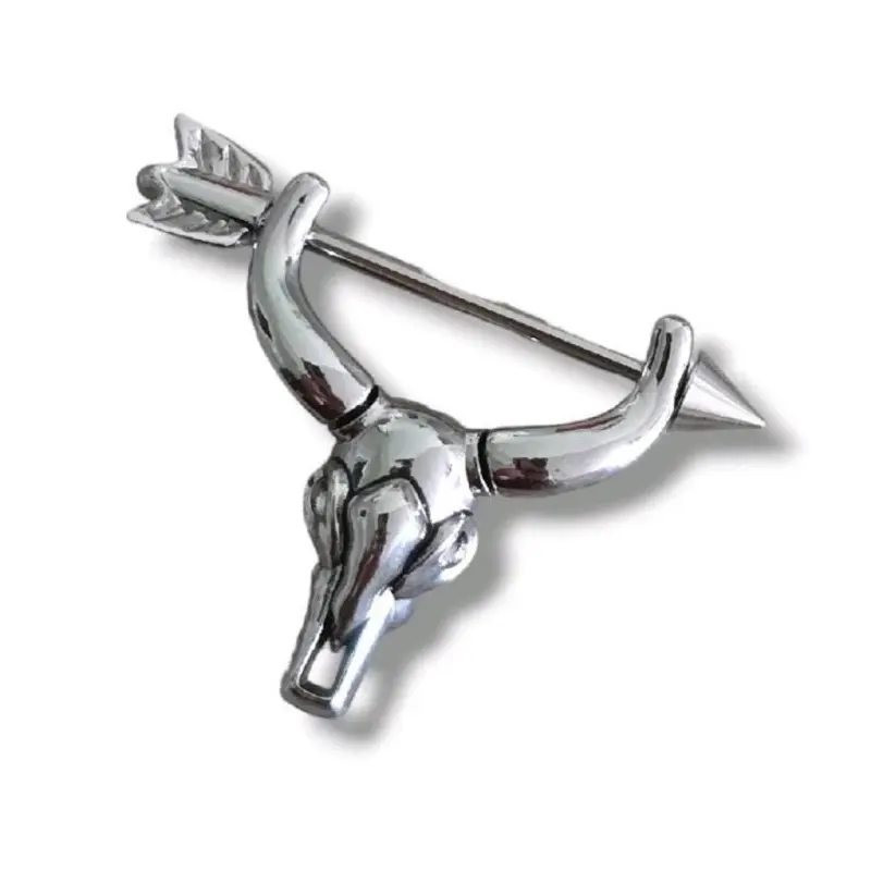 Bull Skull 14G Nipple Piercing