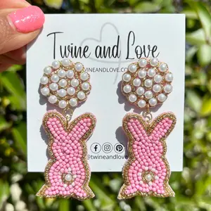 Pearly Easter Bunny Beaded Earrings