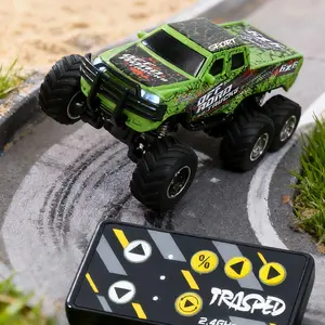 Mini Six-Wheel Remote Control Off-Road Car with 2.4g APP Dual Control, Climbing Toy Car with Lights and Shock Absorption for Ages 6+