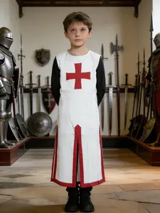 Knight Theme Costume Set, Classic Cross Design, Matching Long Pants and Boots, Medieval Crusader Look, Halloween Party, Role Play