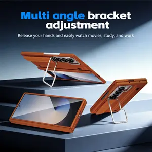 Integrated shell and film foldable phone case compatible with Samsung Galaxy Z Fold 7, Z Fold 6, Z Fold 5, Z Fold 4 and Z Fold 3, featuring a hidden lens bracket, comes with a stylus pen and a front screen protector