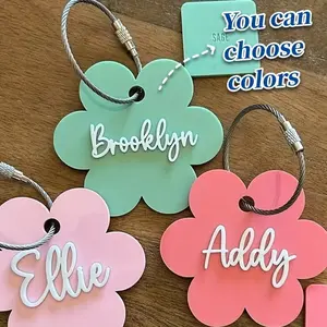1pc Custom Acrylic Keychain with Steel Wire Loop - Floral Name Brand Letter Pendant, Luggage Tag Pendant, Perfect Back-to-School Gift