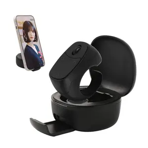 Mouse Ring Bluetooth Remote Control with Phone Stand, E-book Page Turner, Bluetooth Selfie & Video Recording Remote, Music Control, Compatible with iPhone, iPad, Android, Smartphones.