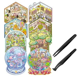 8 Pack DIY 3D House Stickers Make Your Own Sticker Scenes, Cute 3D Cartoon Scene Stickers for Relief Stress Pass The Time Colorful Paper Material Custom Decal