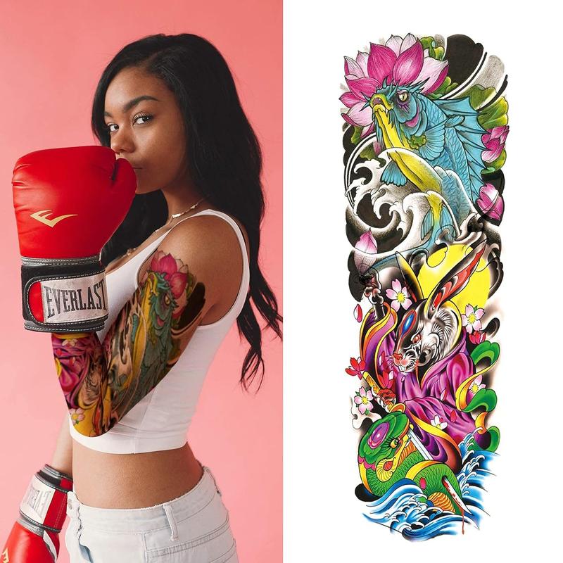 Temporary Sleeve Tattoo for Men and Women (L19“xW7”),Waterproof Realistic Fake Tattoos Long lasting，Halloween Full Arm Temporary Tattoos sticker tattoo sleeve rising sun tattoo