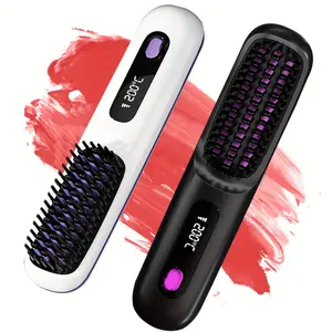 Wireless Straight Hair Brush, Portable Negative Ion Hot Comb Long Battery Life with USB Charging Function Fast Heating 3 Temperature Settings Anti-Scald, 20 Minutes Automatic Shutdown, Suitable for Travel