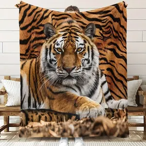 Contemporary Tiger Print Fleece Blanket - Soft Breathable 100% Polyester, High-Definition Digital Design, All-Season Cozy Throw for Couch, Bed, or Gift - Machine Washable 0