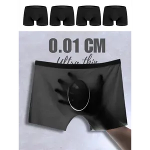 4pcs Men's Icy Charm Traceless Plain Color Semi-Sheer Boxers Briefs Cool Thin Breathable Medium Stretch Comfortable Boxers Briefs  Socks Fabric solid color brief
