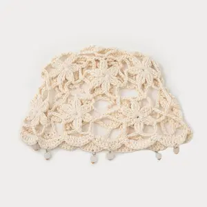 Women's Handmade Hollow Knit Crochet Beaded Beret Hat
