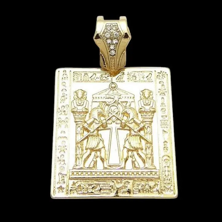 MaxBling81 Unisex Gold-Plated Alloy Hip Hop Egyptian God Tablet Charm Pendant with Chain - Celebrity-Style High-Quality Street Casual Wear Costume Jewelry (Charms & Pendants), Charm Chains, Dangling Charms