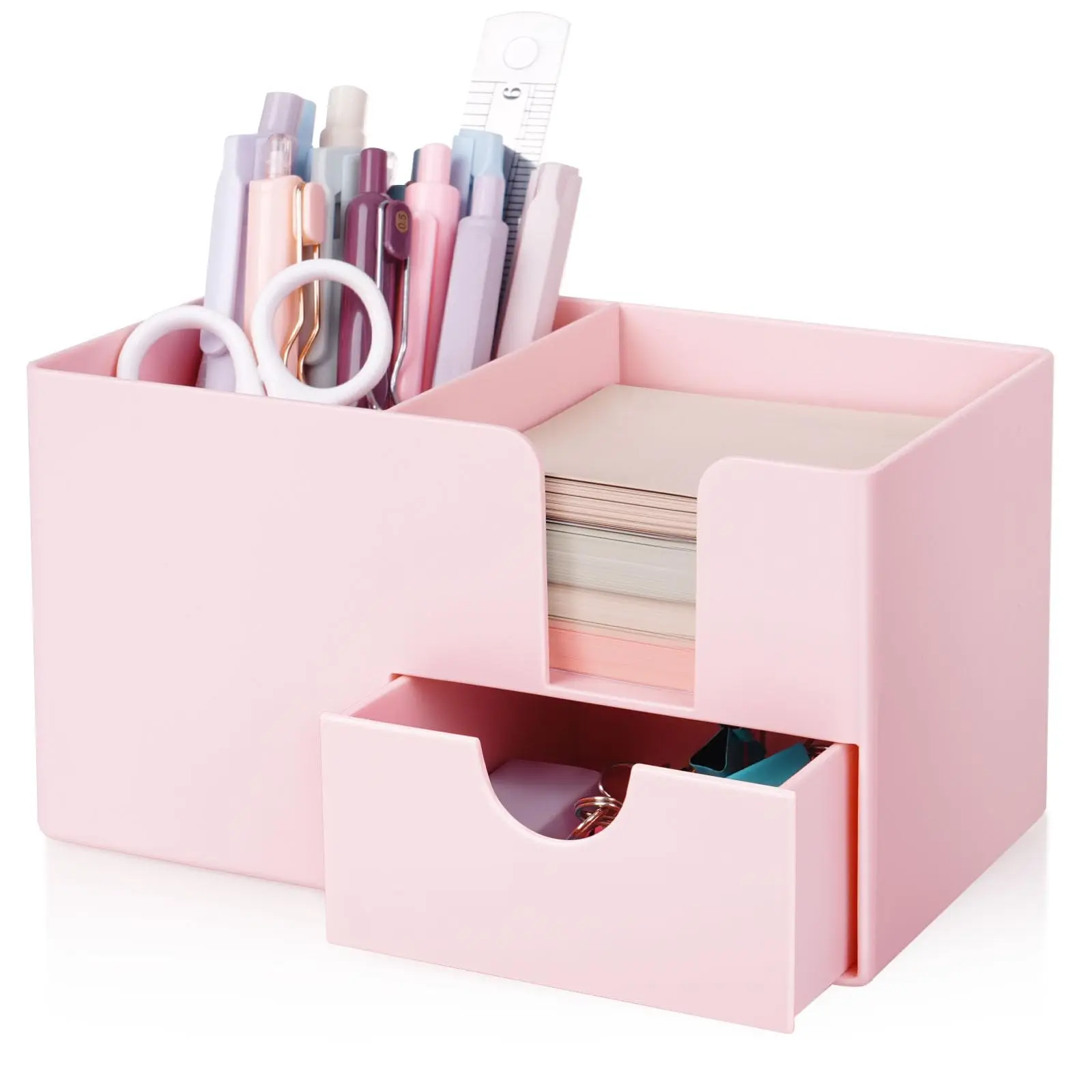 SKYDUE Small Desk Organizer with Drawer, 3-Compartment Pen Holder for Home Office, School & Dorm