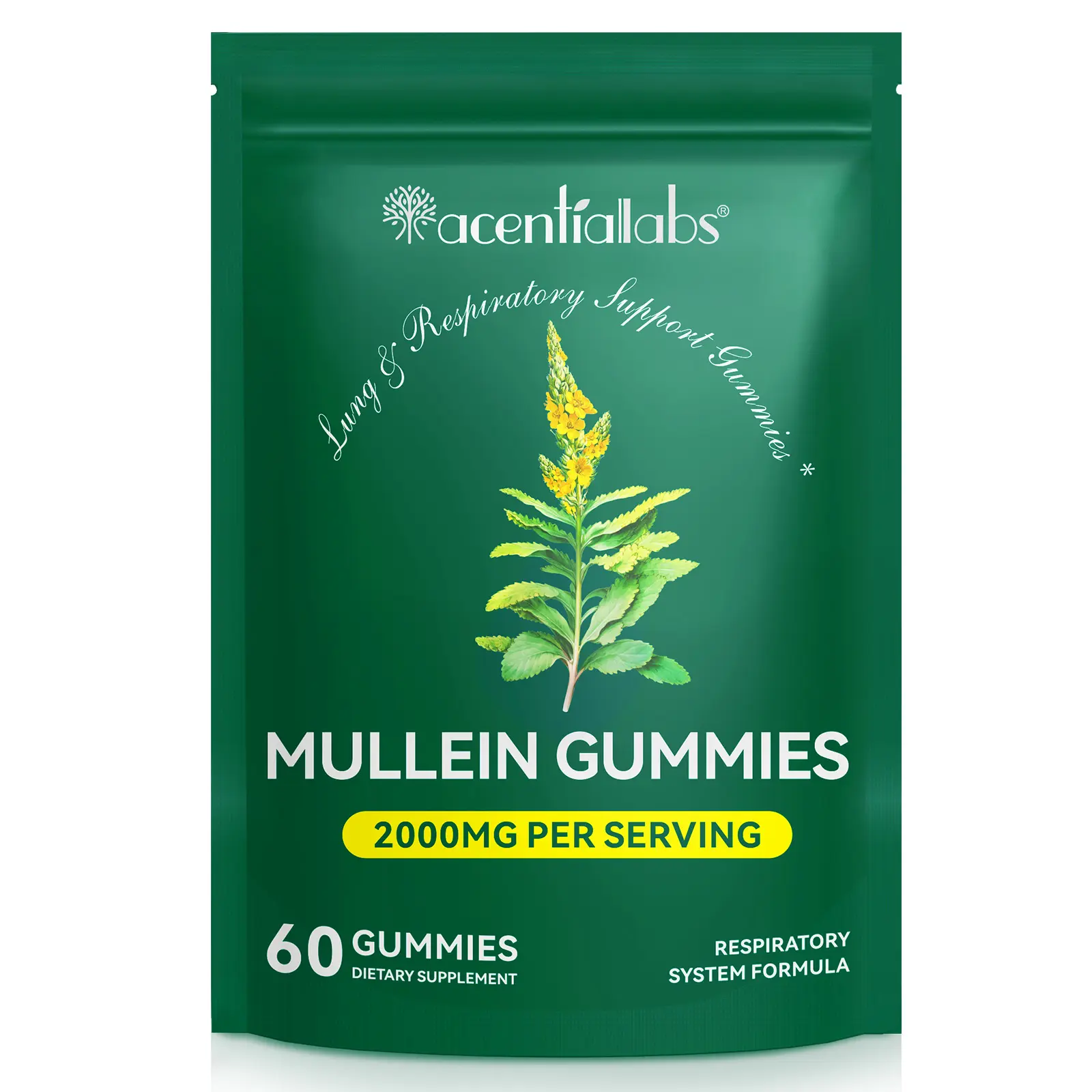 Acentiallabs Mullein Gummies 2000MG Per Serving Lung & Respiratory Support Gummies-60 Gummies Dietary supplement