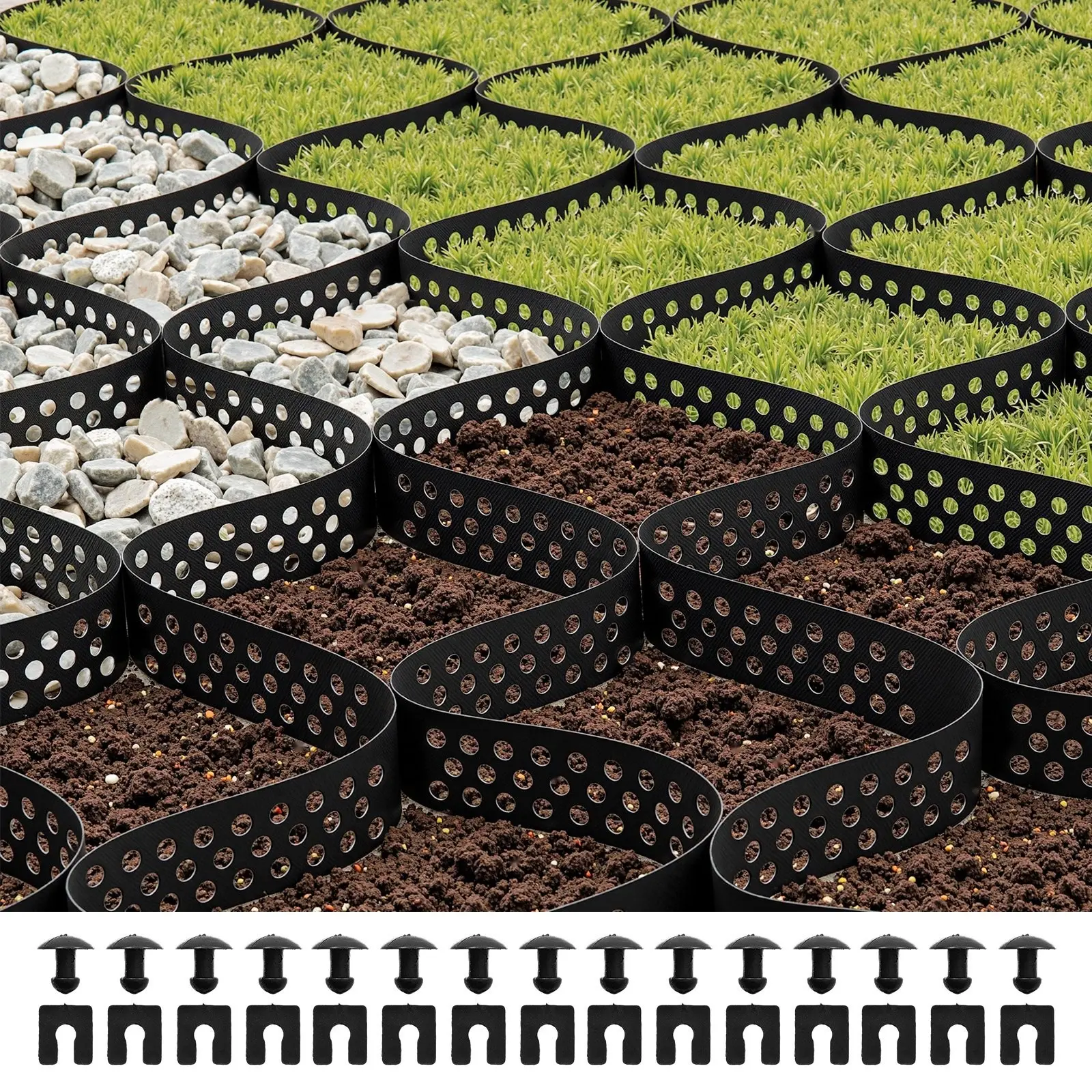 Ground Grid Geocell Grid, 2-Inch Depth, 32.81 Ft By 9.84 Ft (10000 Mm X 3000 Mm) Erosion Control Geocell Mat For Gravel Driveways, Soil Stabilization, Road Subbase, Slope Protection, Easy Install