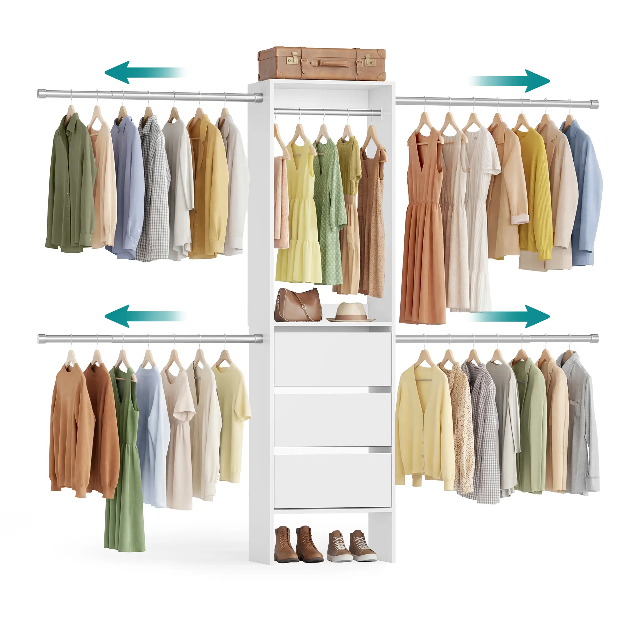 SONGMICS Closet System, Customizable Walk-In Closet Organizer System with Adjustable Hanging Rods and Drawers