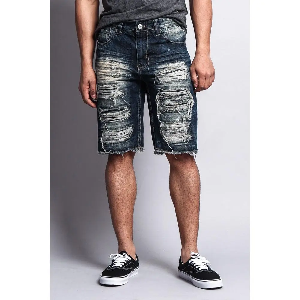 Distressed Paint Splattered Denim Shorts