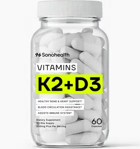 SonoHealth Vitamin D3 + K2 with BioPerine - High Absorption 3-in-1 Formula - Vegan Friendly Non-GMO Gluten-Free - Supports Bone Heart and Immune Health - 60 Capsules