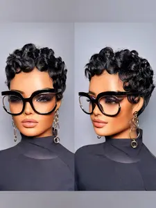 Short Curly Synthetic Hair Wig, Pixie Cut Wigs for Women, Short Layered Curly Pixie Cut Wigs with Bangs, Natural