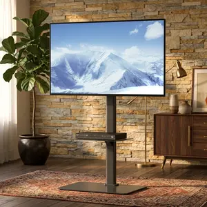 Tall Swivel TV Stand with Swivel Mount - 32-65 Inch Height-Adjustable Portable Floor Unit, Tempered Glass Base, Easy Setup Universal Space-Saving Home Media Entertainment Center for Bedroom, Living Room