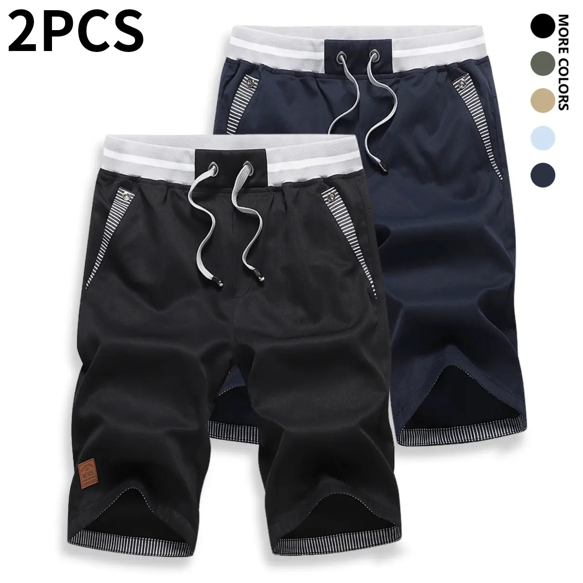 2-pack new men’s summer shorts, available in multiple colors; men’s drawstring waist casual shorts; street-style casual outdoor essential shorts; trendy multi-pocket men’s casual mid-length shorts.