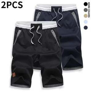 2-pack new men’s summer shorts, available in multiple colors; men’s drawstring waist casual shorts; street-style casual outdoor essential shorts; trendy multi-pocket men’s casual mid-length shorts.