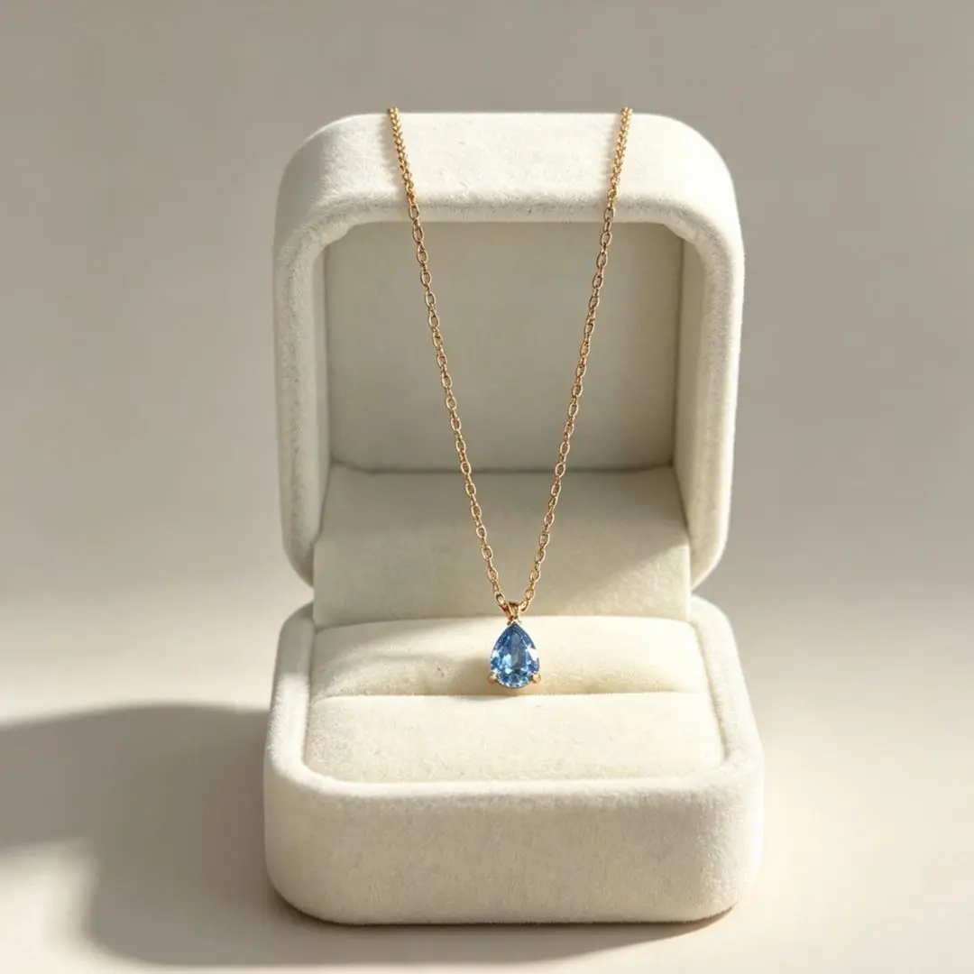 Women's Adjustable Alloy Clavicle Necklace - Subtle Fit, Mermaid Tear Blue Teardrop Cubic Zirconia Pendant, Travel-Friendly Luxurious Jewelry for Engagement Parties, Valentine's Personalized Gift for Wives