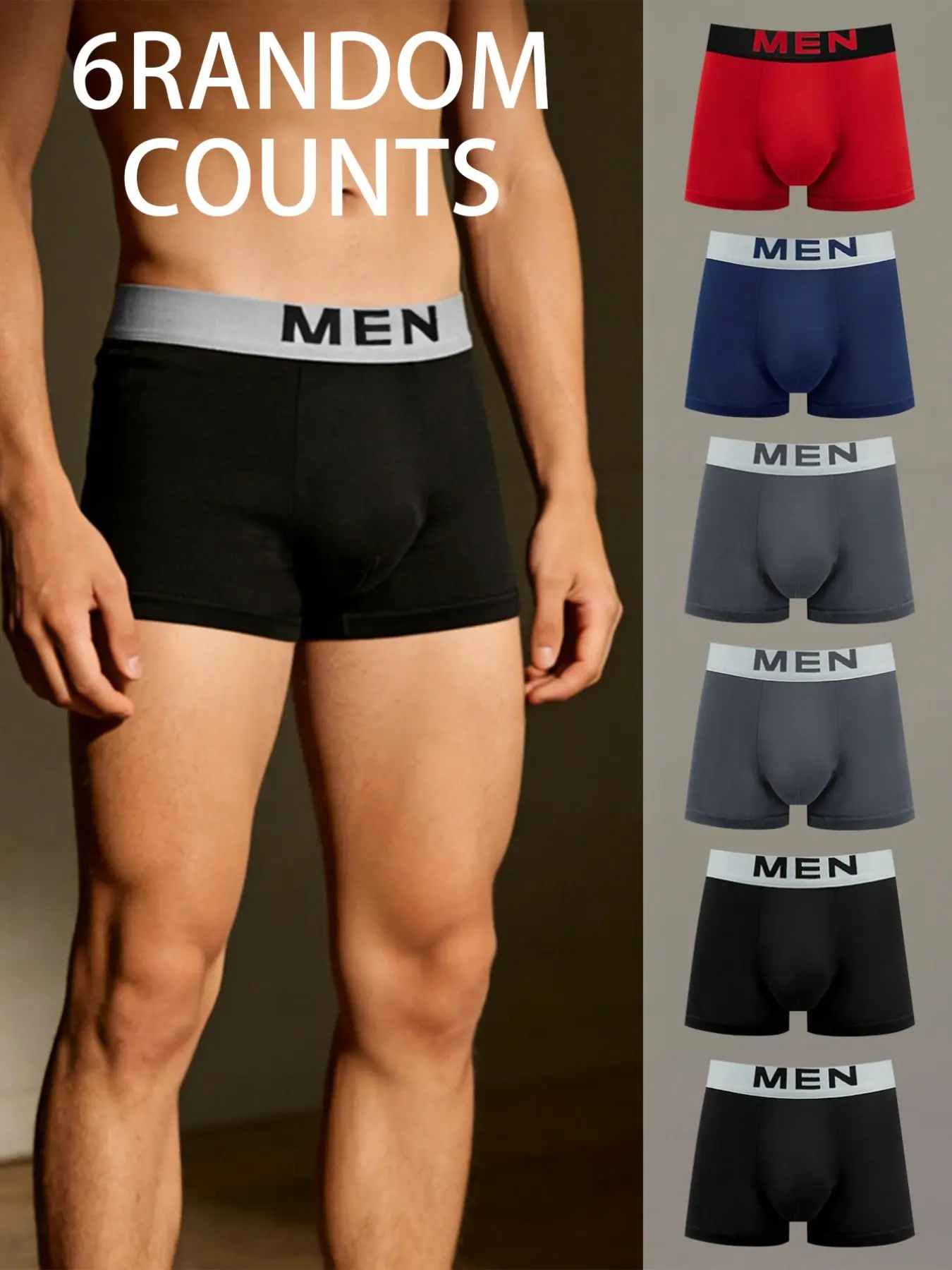 6 pcs random men's flat cornered underwear, Stretchy boxer briefs, Lightweight sports underwear, Suitable for wearing in all seasons, at home, casual Men's underwear, Suitable for participating in various activities, Elasticity Design Underwear