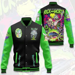 Rick and Morty Varsity Jacket Cartoon Theme Streetwear, Pop Culture Outfit, Cozy Casual Fashion