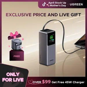 [LIVE ONLY]UGREEN Nexode Power Bank 20000mAh 165W with Built-in Retractable USB C Cable Laptop Travel Portable Charger, 100W Input, Fast Charging for MacBook Pro/Air/iPhone 17 16/iPad Pro/Galaxy S25 Ultra/Dell/HP and More,TIKTOKHOLIDAYHAUL