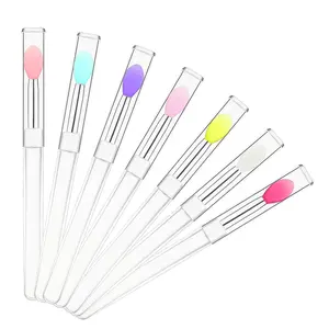 7 PCS Silicone Lip Brushes with Transparent Handles and Caps.Reusable Makeup Brushes, Lip Gloss Wands Cosmetic Tool Cream Applicator Yisu