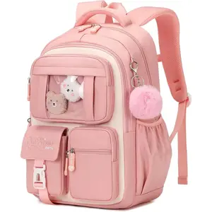 Backpack for s School Bags for Middle School Students Book Bag for Elementary Primary School Kawaii Ita Backpack, Pink and Beige